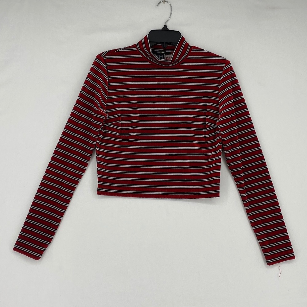 Forever 21 Cropped Top Red Black Stripes Velour M